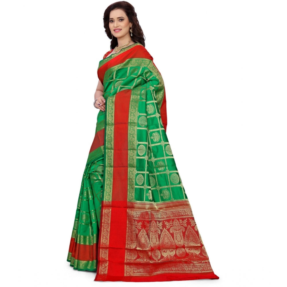 Women's Jacquard Woven Saree With Unstitched Blouse 5.5Mtr (Green)