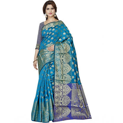 Women's Jacquard Woven Saree With Unstitched Blouse 5.5Mtr (Blue)