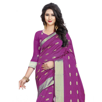 Women's Silk Blend Woven Saree With Unstitched Blouse 5.5Mtr (Pink)