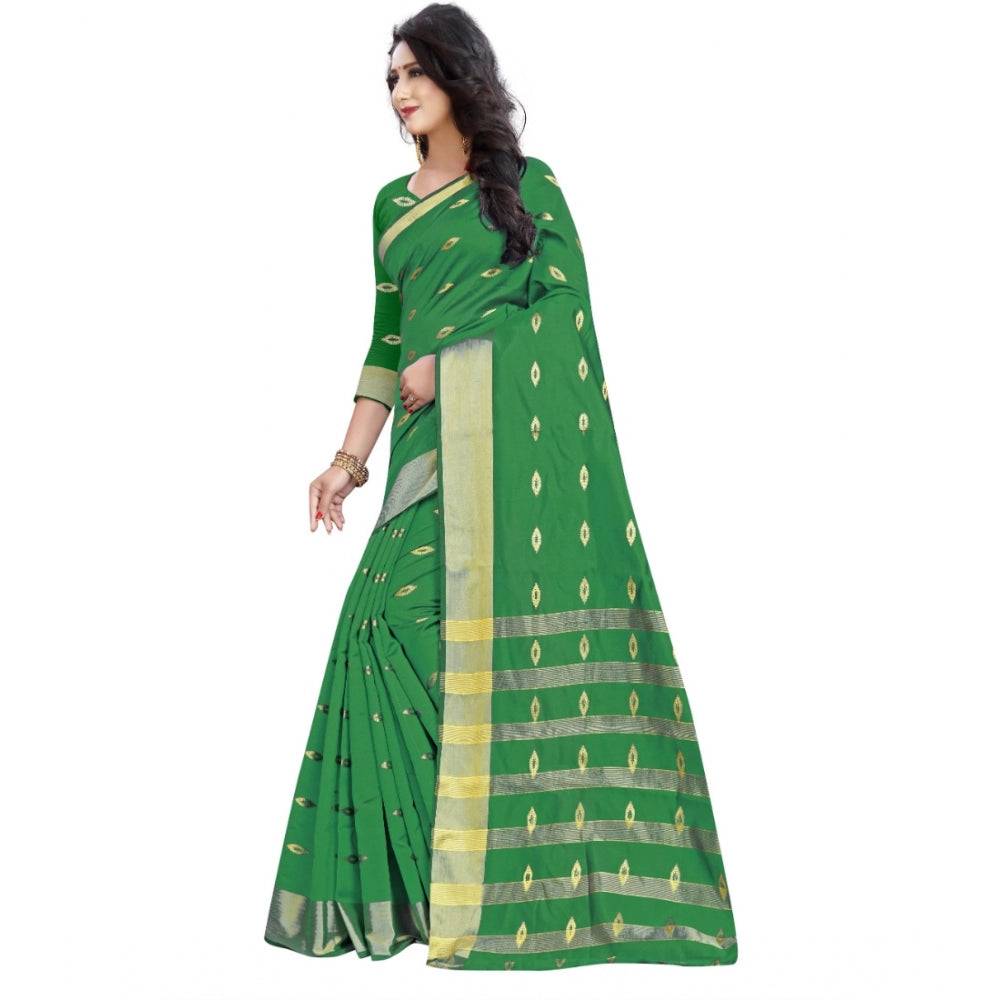 Women's Silk Blend Woven Saree With Unstitched Blouse 5.5Mtr (Green)