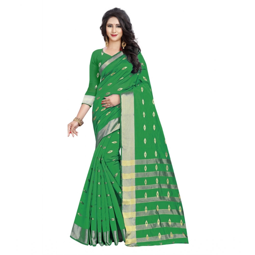 Women's Silk Blend Woven Saree With Unstitched Blouse 5.5Mtr (Green)