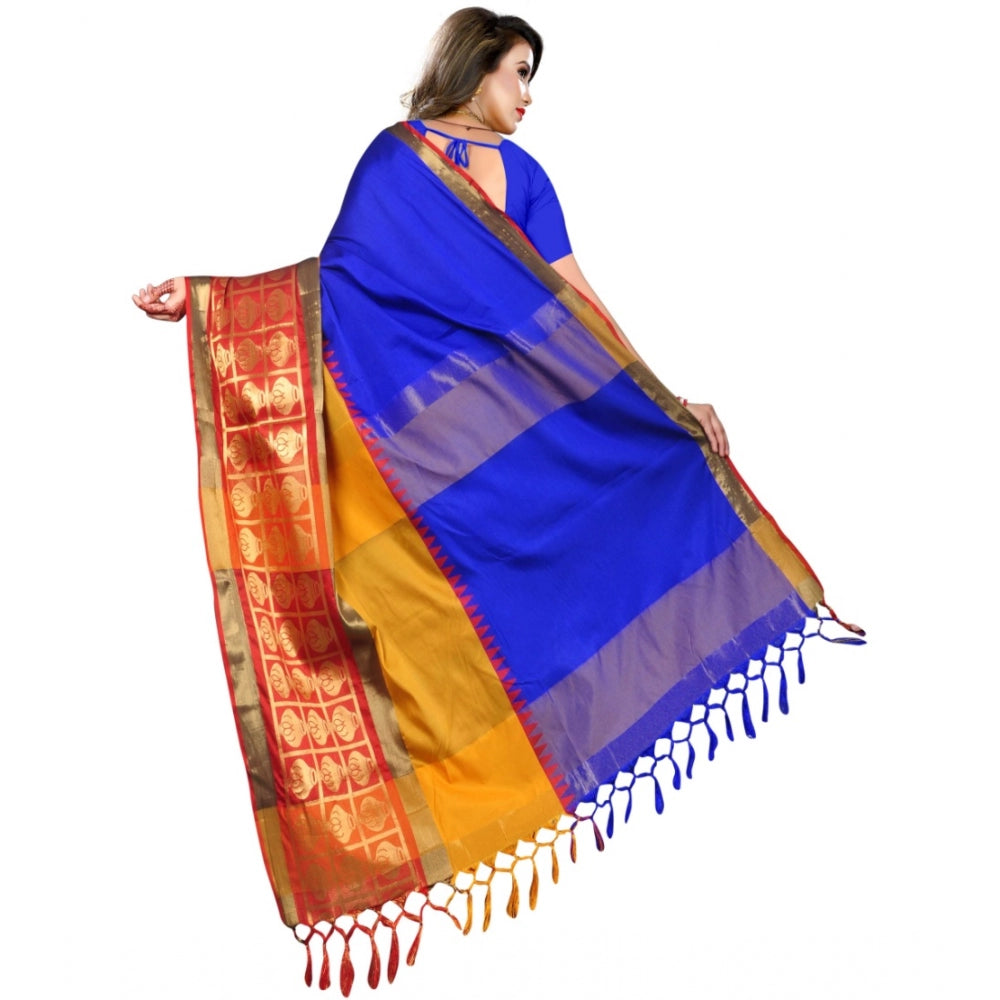 Women's Jacquard Woven Saree With Unstitched Blouse 5.5Mtr (Blue)