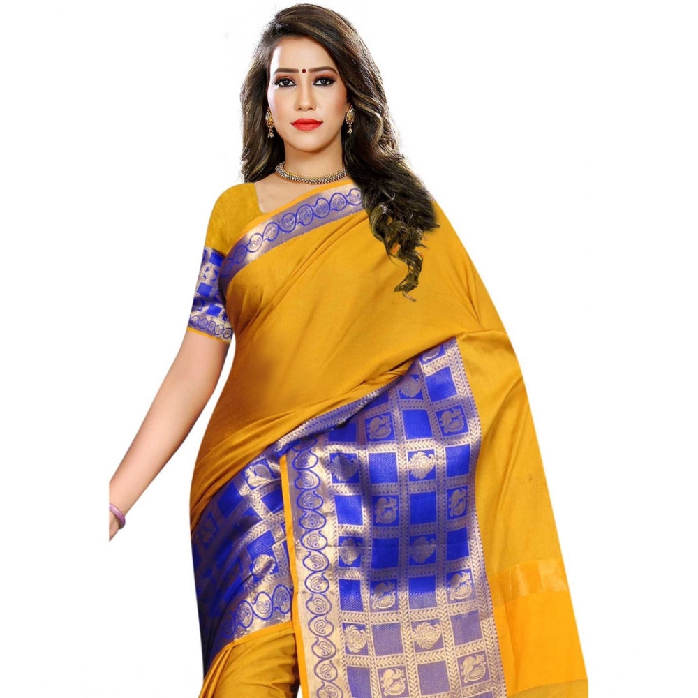 Women's Jacquard Woven Saree With Unstitched Blouse 5.5Mtr (Mustard)