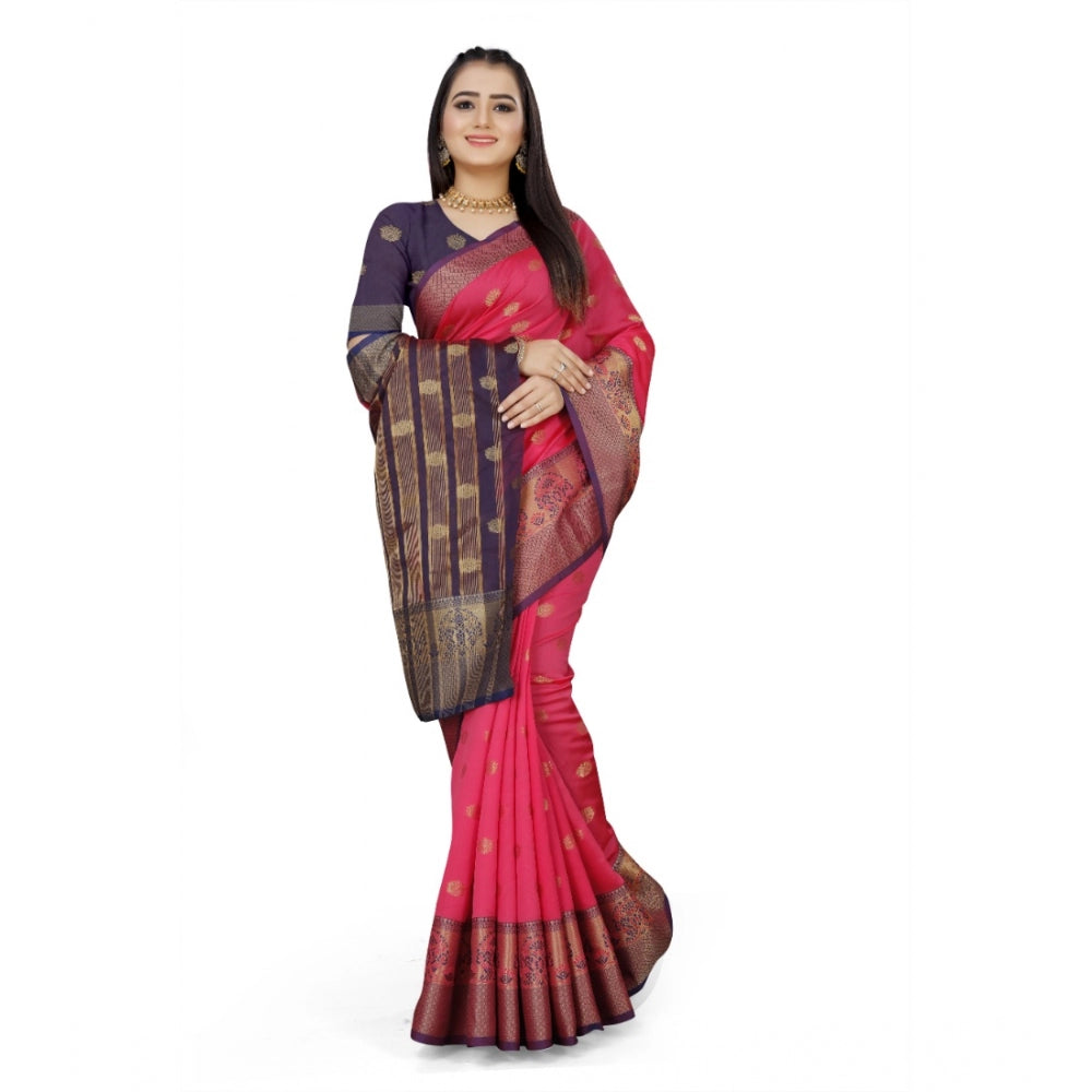 Women's Jacquard Woven Saree With Unstitched Blouse 5.5Mtr (Multicolor)