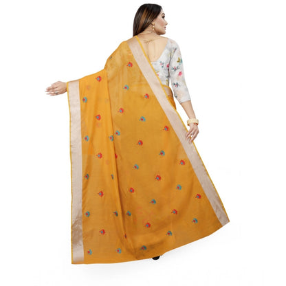 Women's Cotton Silk Embroidered Saree With Unstitched Blouse 5.5Mtr (Yellow)