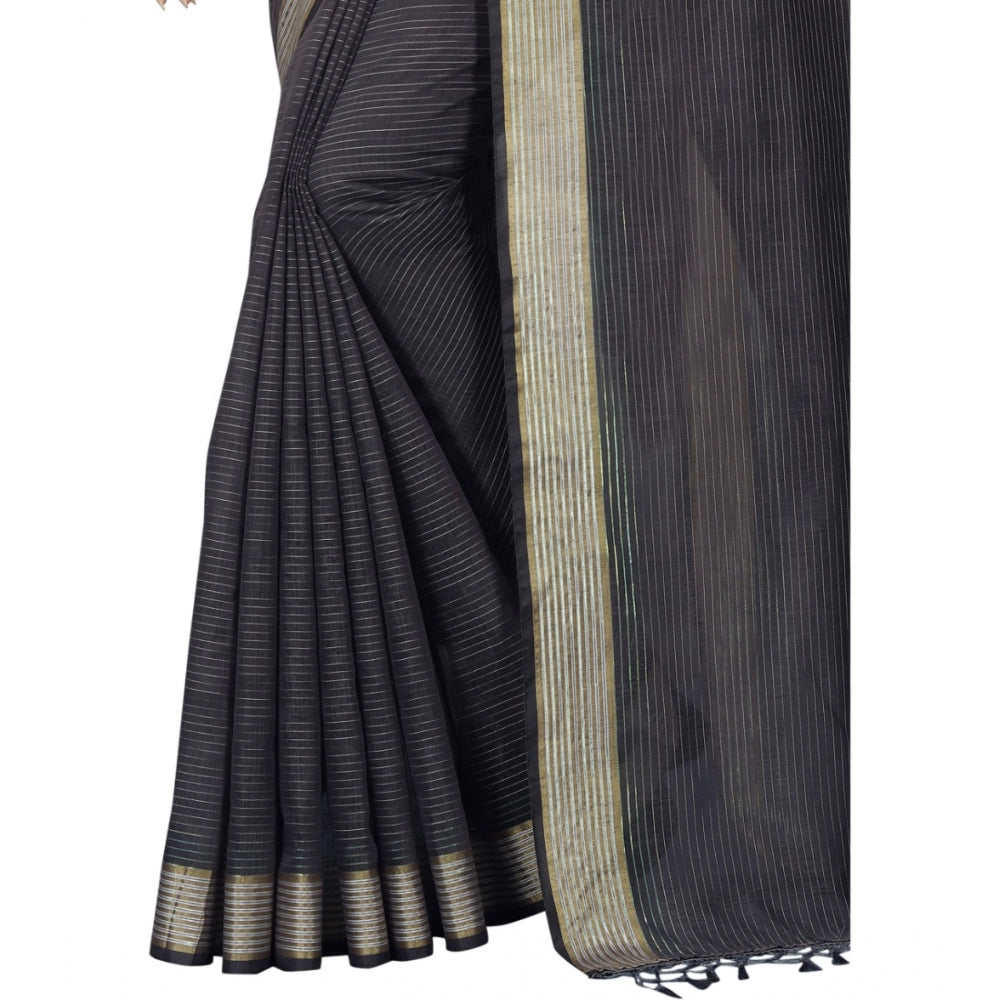 Women's Cotton Blend Solid/Plain Saree With Unstitched Blouse 5.5Mtr (Grey)