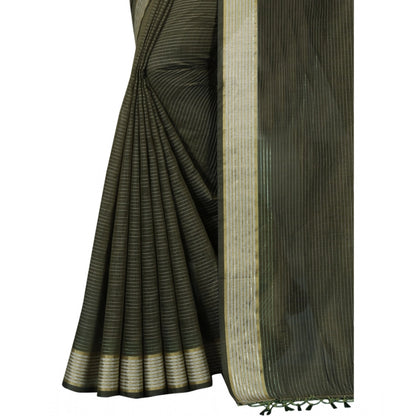 Women's Cotton Blend Solid/Plain Saree With Unstitched Blouse 5.5Mtr (Green)