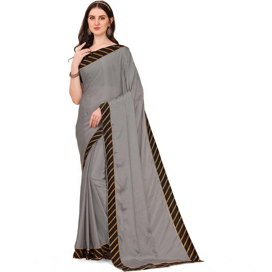 Women's Chiffon Self Design Saree With Unstitched Blouse 5.5Mtr (Silver)