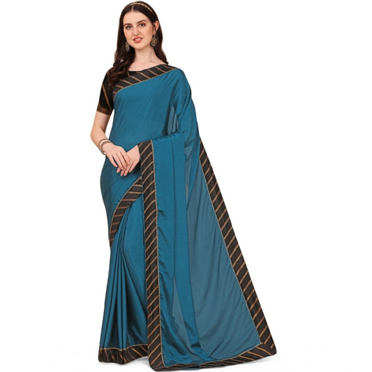 Women's Chiffon Self Design Saree With Unstitched Blouse 5.5Mtr (Blue)