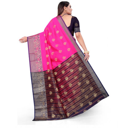 Women's Silk Blend Woven Saree With Unstitched Blouse 5.5Mtr (Pink)