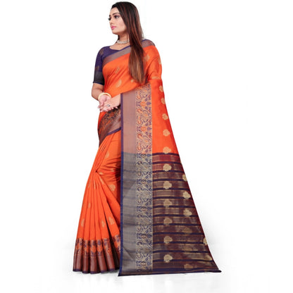 Women's Silk Blend Woven Saree With Unstitched Blouse 5.5Mtr (Orange)