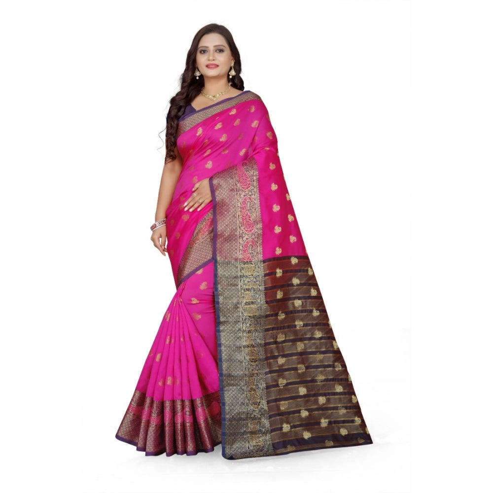 Women's Jacquard Woven Saree With Unstitched Blouse 5.5Mtr (Pink)