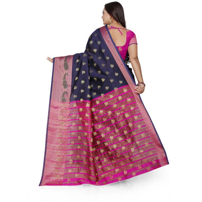 Women's Jacquard Woven Saree With Unstitched Blouse 5.5Mtr (Dark Blue)