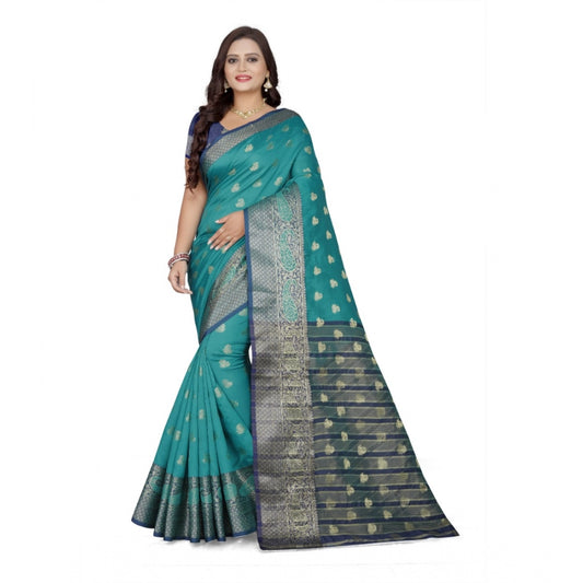 Women's Jacquard Woven Saree With Unstitched Blouse 5.5Mtr (Green)