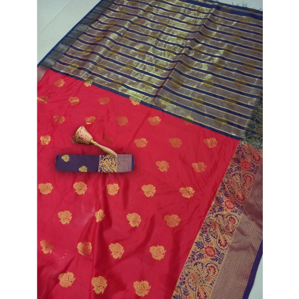 Women's Silk Blend Woven Saree With Unstitched Blouse 5.5Mtr (Red)