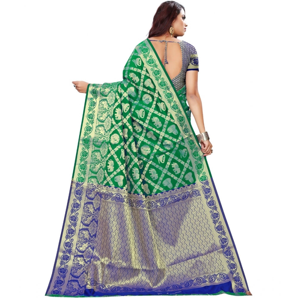 Women's Jacquard Woven Saree With Unstitched Blouse 5.5Mtr (Green)