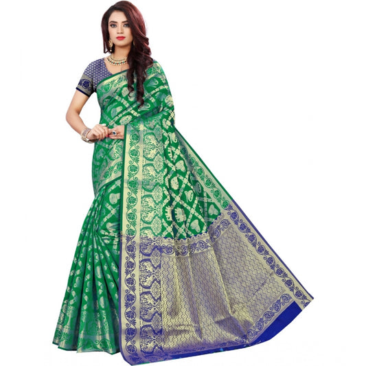 Women's Jacquard Woven Saree With Unstitched Blouse 5.5Mtr (Green)