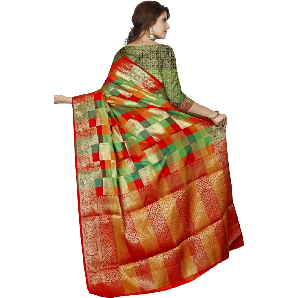 Women's Jacquard Woven Saree With Unstitched Blouse 5.5Mtr (Red)