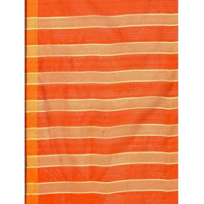 Women's Cotton Silk Striped Saree With Unstitched Blouse 5.5Mtr (Orange)