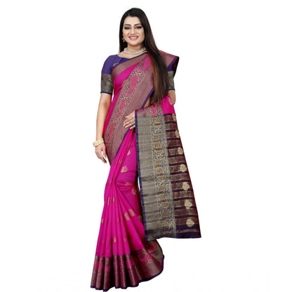 Women's Silk Blend Woven Saree With Unstitched Blouse 5.5Mtr (Purple-Pink)