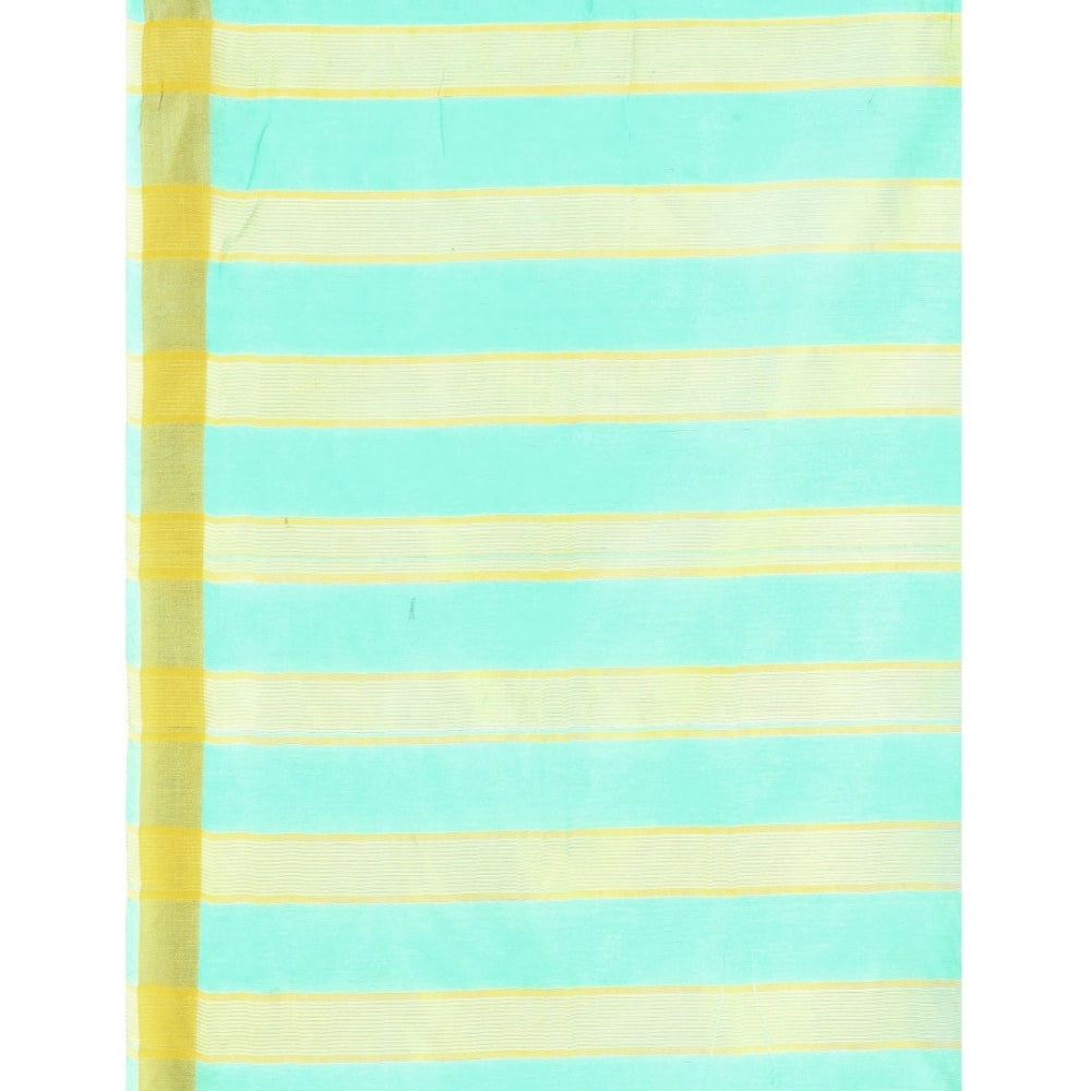 Women's Cotton Silk Striped Saree With Unstitched Blouse 5.5Mtr (Blue)