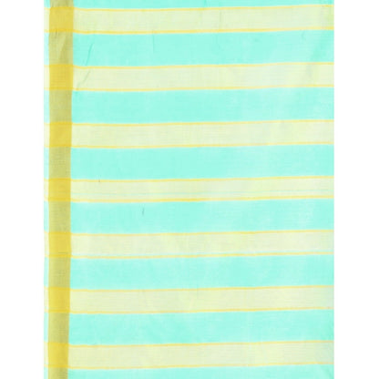 Women's Cotton Silk Striped Saree With Unstitched Blouse 5.5Mtr (Blue)