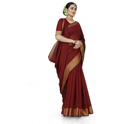 Women's Cotton Silk Self Design Saree With Unstitched Blouse 5.5Mtr (Maroon)