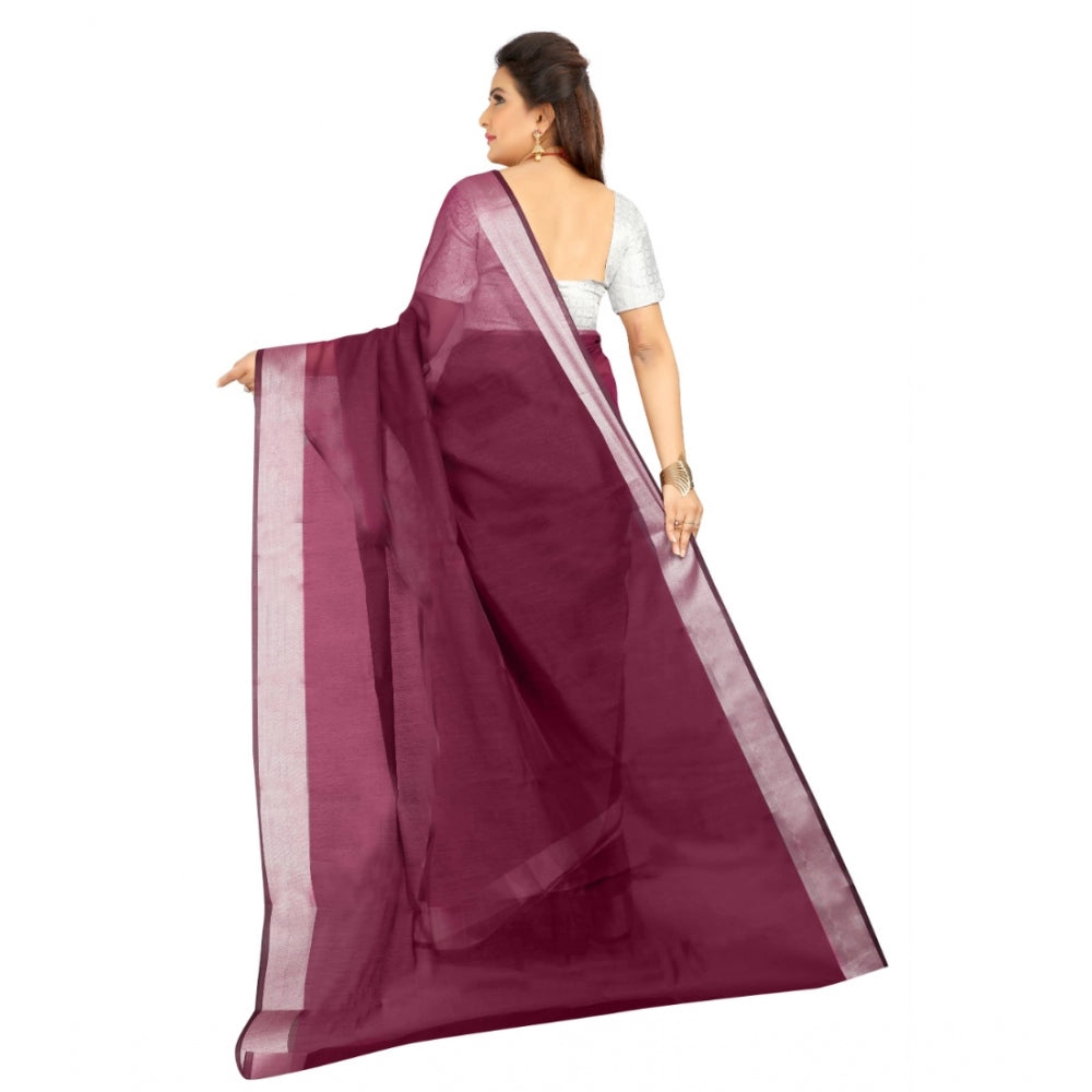 Women's Cotton Silk Self Design Saree With Unstitched Blouse 5.5Mtr (Purple)