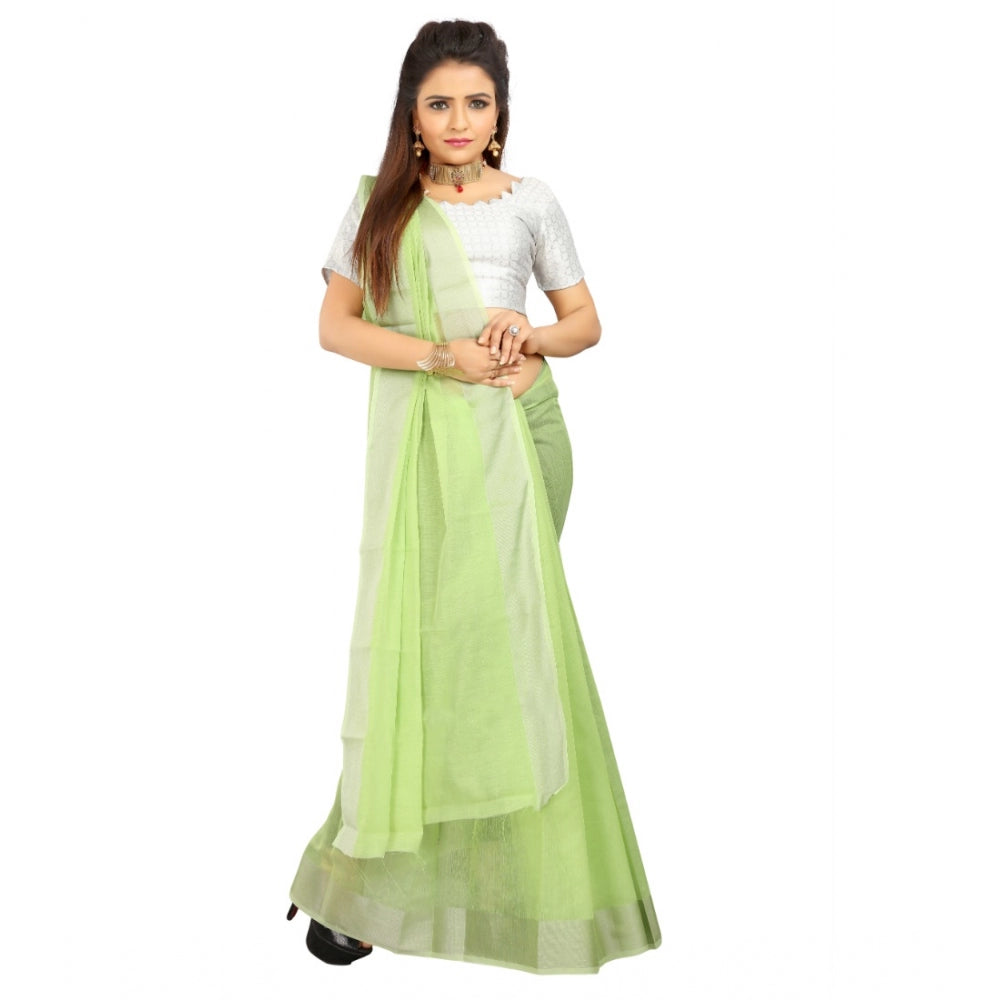 Women's Cotton Silk Self Design Saree With Unstitched Blouse 5.5Mtr (Light Green)