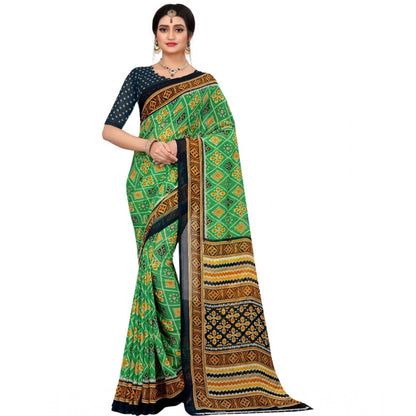 Women's Georgette Floral Print Saree With Unstitched Blouse 5.5Mtr (Light Green)