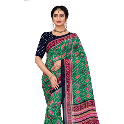 Women's Georgette Floral Print Saree With Unstitched Blouse 5.5Mtr (Green)