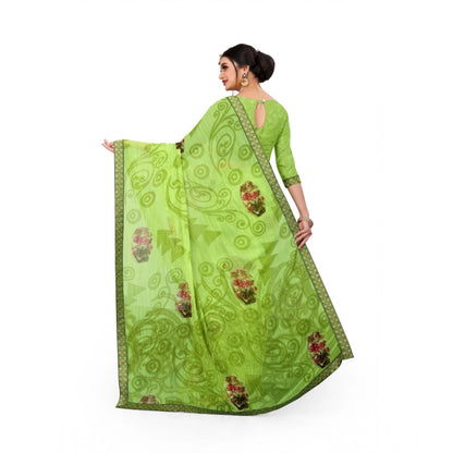 Women's Georgette Floral Print Saree With Unstitched Blouse 5.5Mtr (Green)