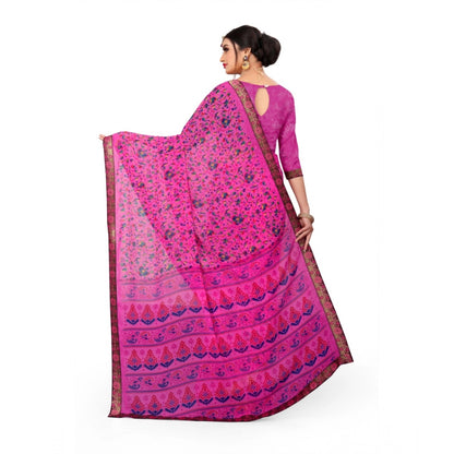 Women's Georgette Floral Print Saree With Unstitched Blouse 5.5Mtr (Pink)