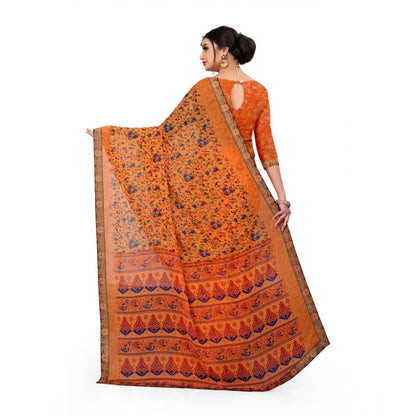 Women's Georgette Floral Print Saree With Unstitched Blouse 5.5Mtr (Orange)