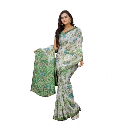 Women's Georgette Floral Print Saree With Unstitched Blouse 5.5Mtr (Green)