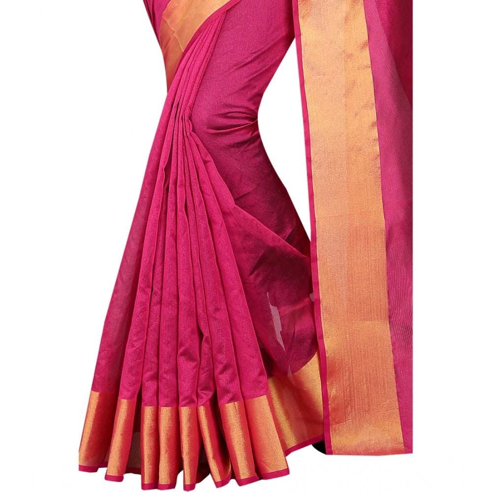 Women's Cotton Silk Solid/Plain Saree With Unstitched Blouse 5.5Mtr (Pink)