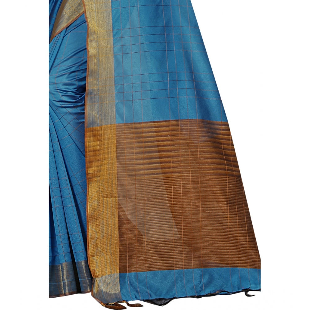 Women's Cotton Silk Self Design Saree With Unstitched Blouse 5.5Mtr (Light Blue)