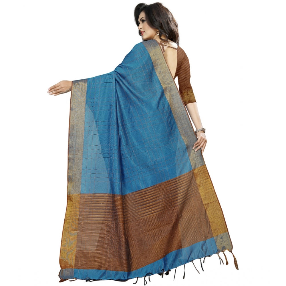 Women's Cotton Silk Self Design Saree With Unstitched Blouse 5.5Mtr (Light Blue)