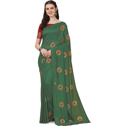 Generic Women's Silk Blend Embroidered Saree With Unstitched Blouse 5.5Mtr (Light Green)