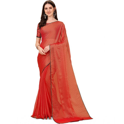 Generic Women's Silk Blend Embellished Saree With Unstitched Blouse 5.5Mtr (Red)