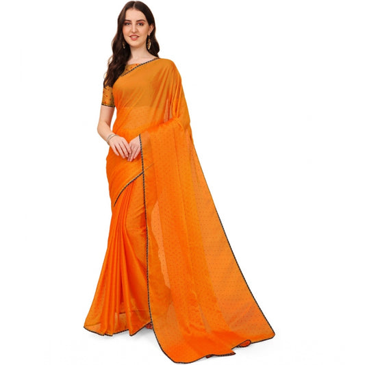 Women's Silk Blend Embellished Saree With Unstitched Blouse 5.5Mtr (Orange)