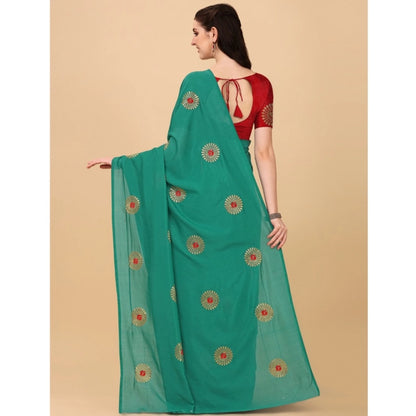 Generic Women's Silk Blend Embroidered Saree With Unstitched Blouse 5.5Mtr (Green)