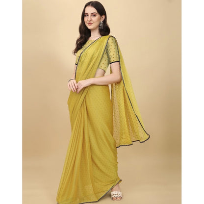 Generic Women's Silk Blend Embellished Saree With Unstitched Blouse 5.5Mtr (Mustard)