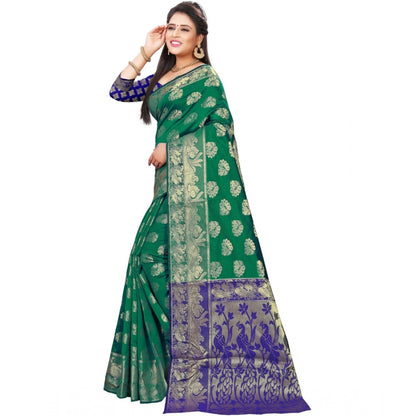 Women's Jacquard Woven Saree With Unstitched Blouse 5.5Mtr (Green)