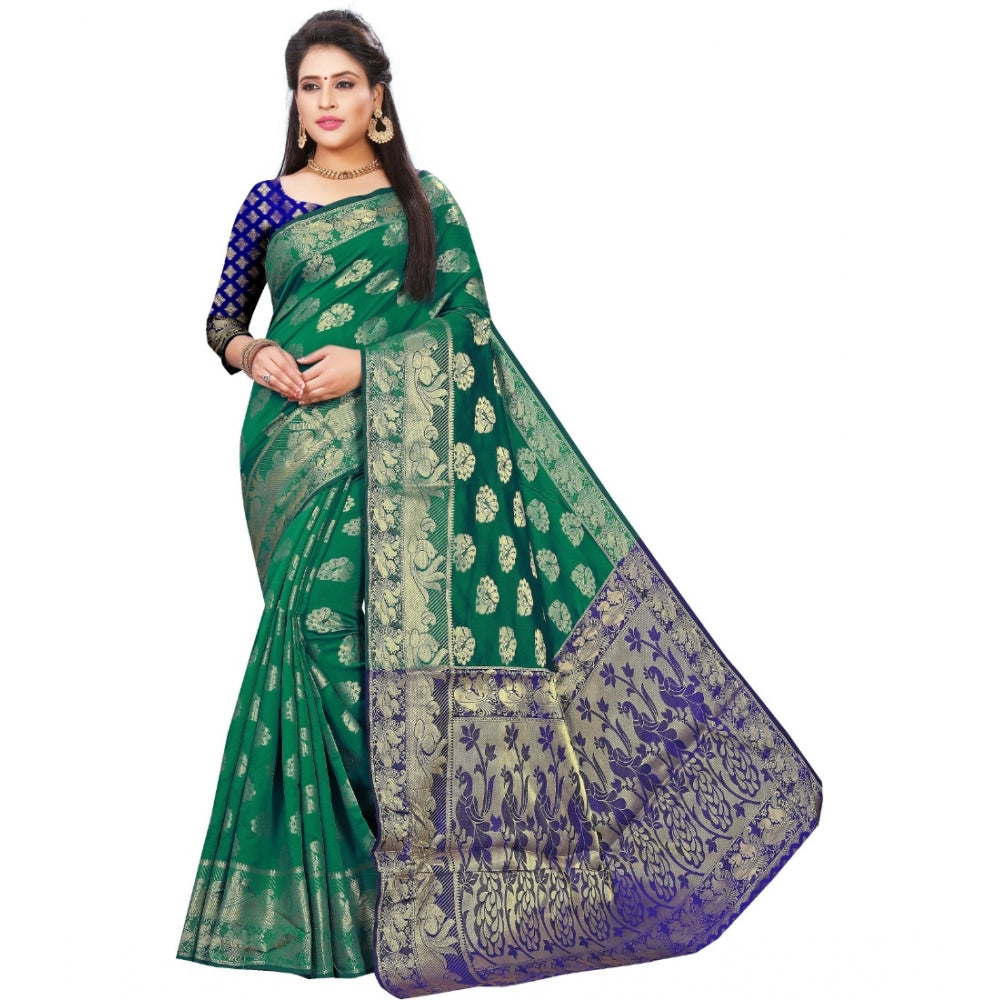 Women's Jacquard Woven Saree With Unstitched Blouse 5.5Mtr (Green)