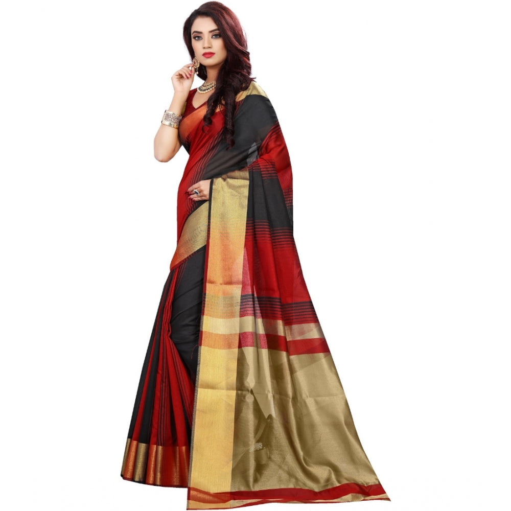 Women's Jacquard Woven Saree With Unstitched Blouse 5.5Mtr (Red-Black)