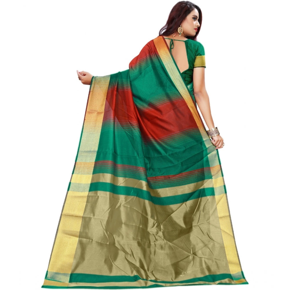 Women's Jacquard Woven Saree With Unstitched Blouse 5.5Mtr (Red-Green)