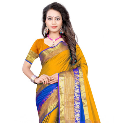 Women's Jacquard Woven Saree With Unstitched Blouse 5.5Mtr (Yellow)