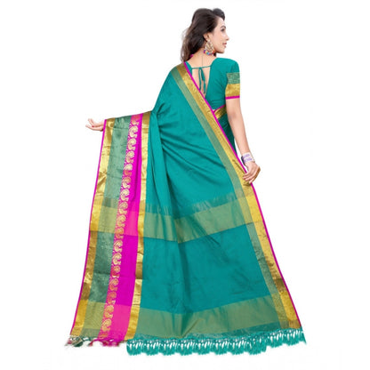 Women's Jacquard Woven Saree With Unstitched Blouse 5.5Mtr (Dark Green)