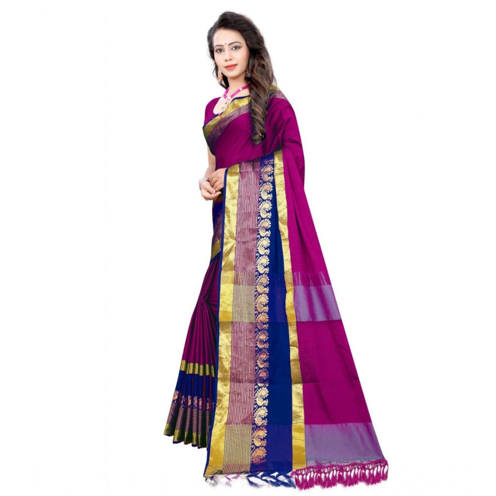 Women's Jacquard Woven Saree With Unstitched Blouse 5.5Mtr (Purple)